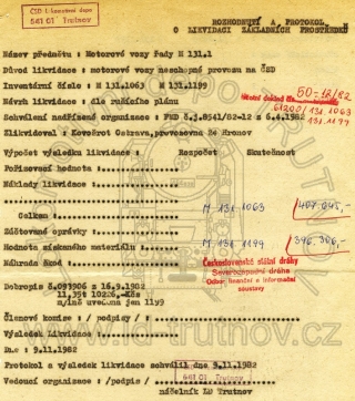 Rozhodnutí a protokol o likvidaci základních prostředků - M131.1199