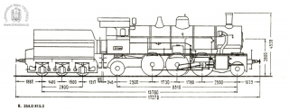 Schéma lokomotivy řady 354.8 a tendru řady 415.3