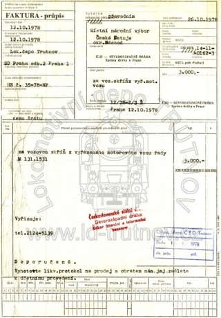 Faktura - prodej skříně vozu M131.1531