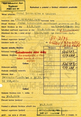 Rozhodnutí a protokol o likvidaci základního prostředku - 434.2137